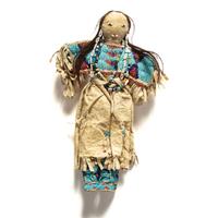 Plains Beaded Hide Doll, with Beaded Moccasins and Quilled Soles