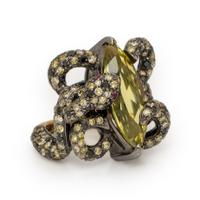 Lemon Quartz, Colored Diamond, and Blackened Gold Snake Ring