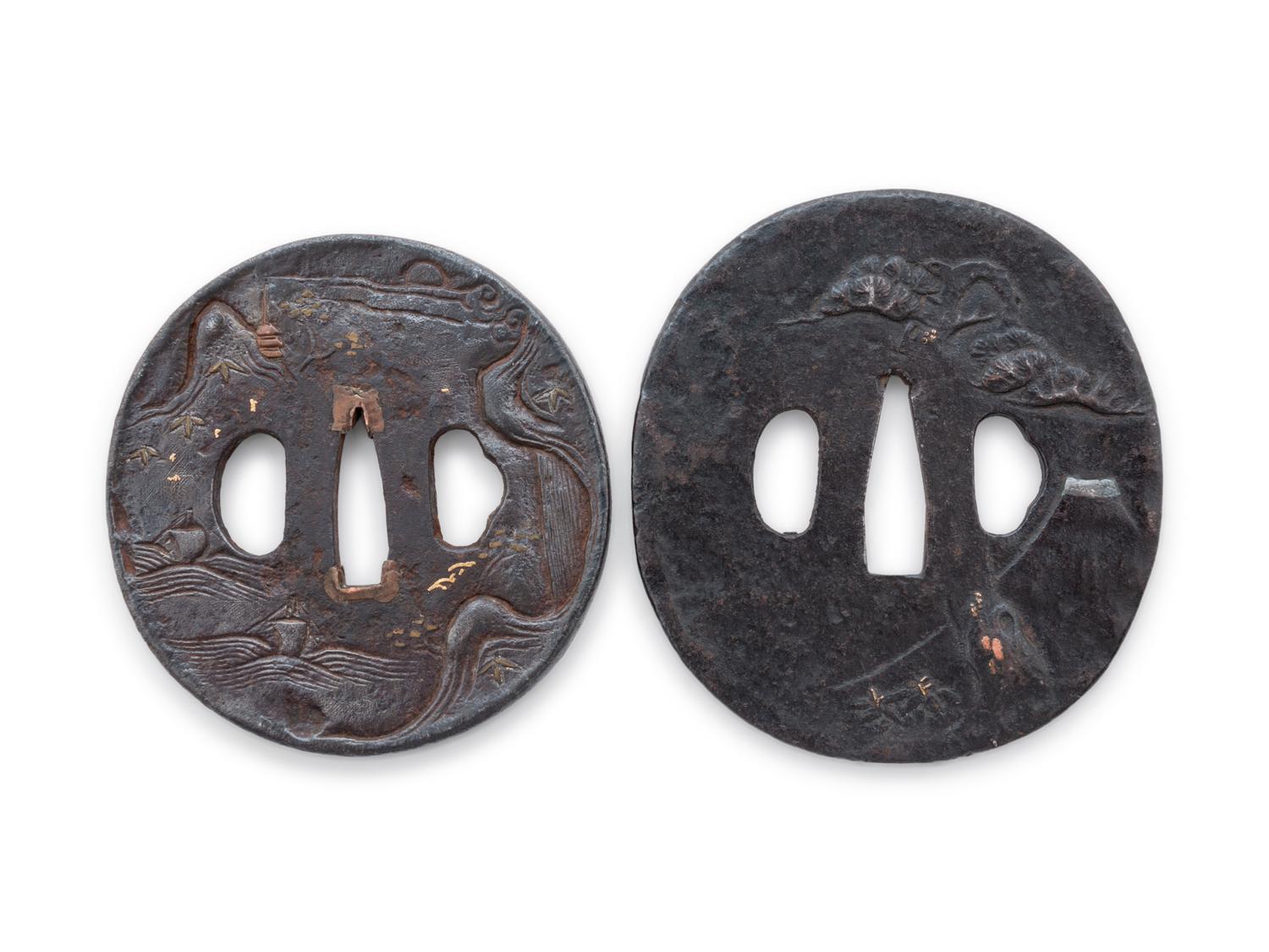 Seven Inlaid Cast Iron Tsuba