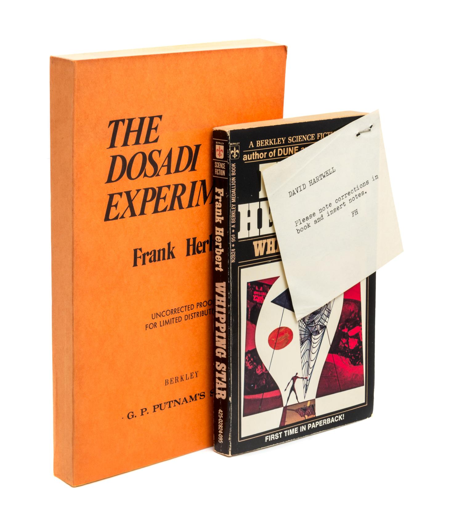 HERBERT, FRANK. 2 proof copies: Whipping Star (typescript note) and The Dosadi Experiment