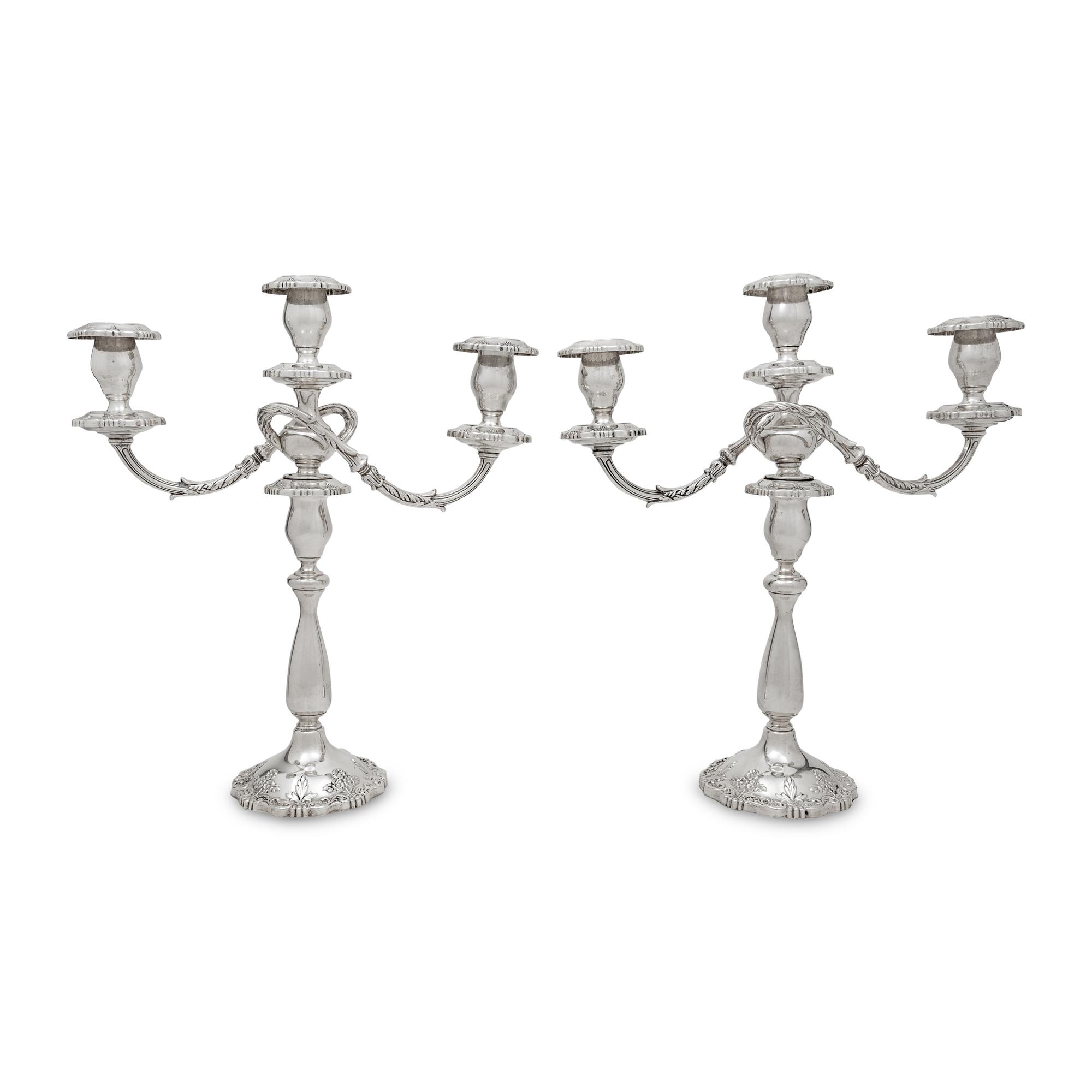 A Pair of American Silver Three-Light Candelabra