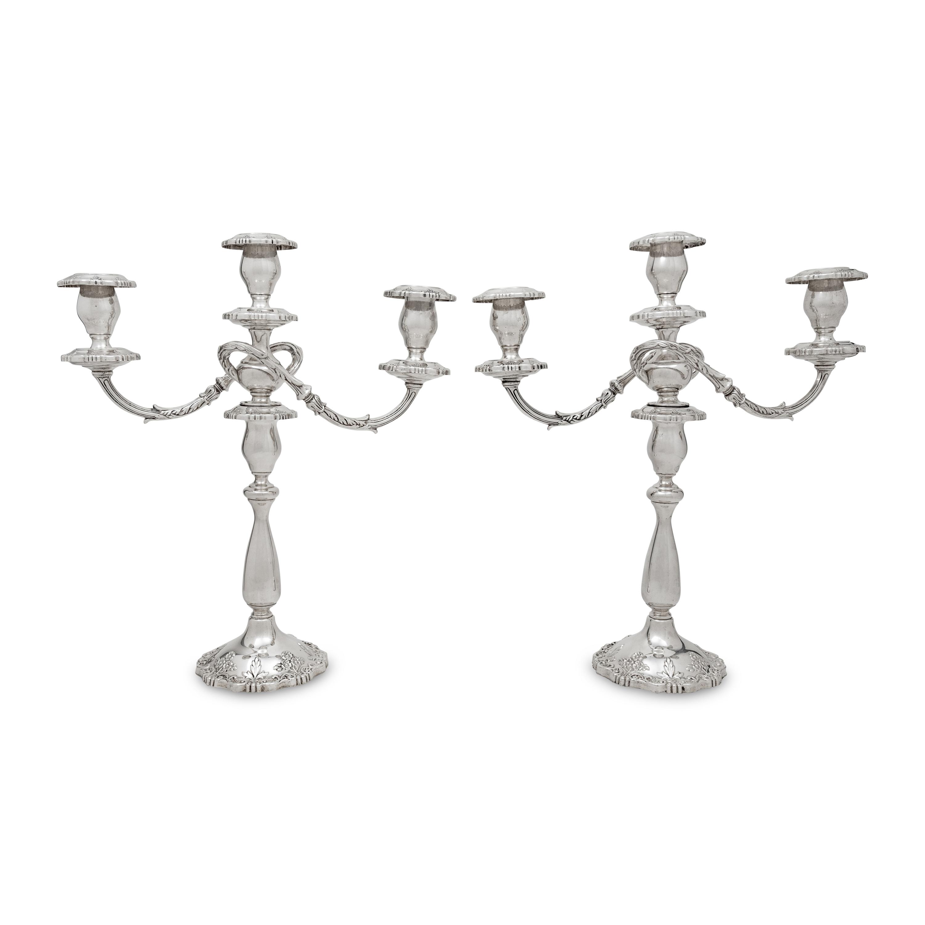A Pair of American Silver Three-Light Candelabra