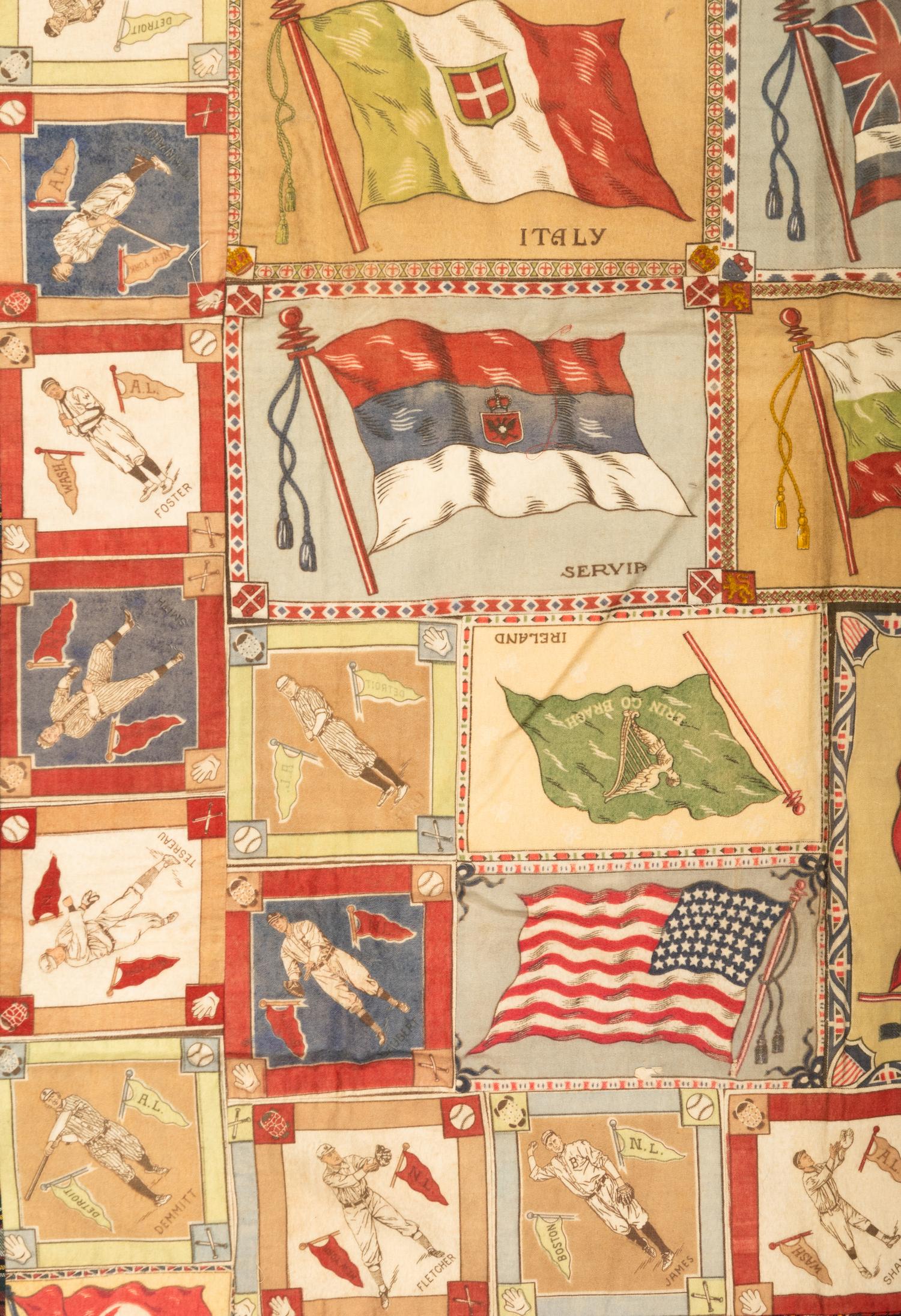 An Impressive Vintage Blanket Quilt Made of 1914 B18 Baseball Squares Including Ty Cobb