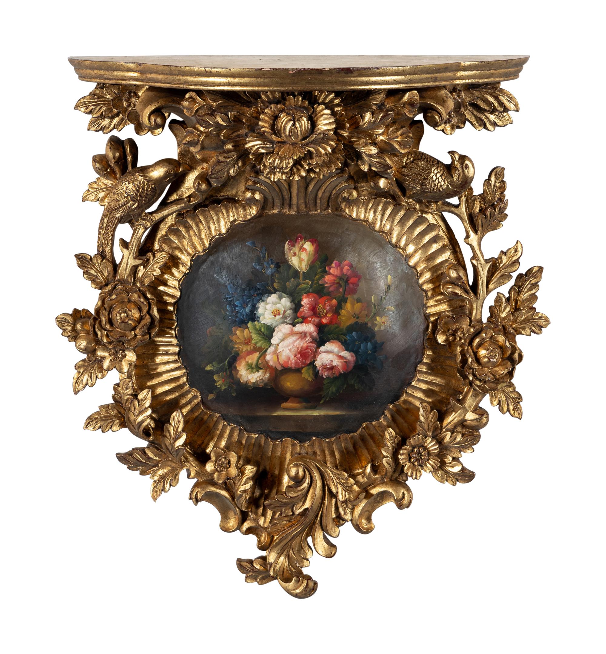 An Italian Painted and Carved Giltwood Wall Bracket