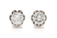 A Pair of White Gold and Diamond Stud Earrings, 1.70 dwts.