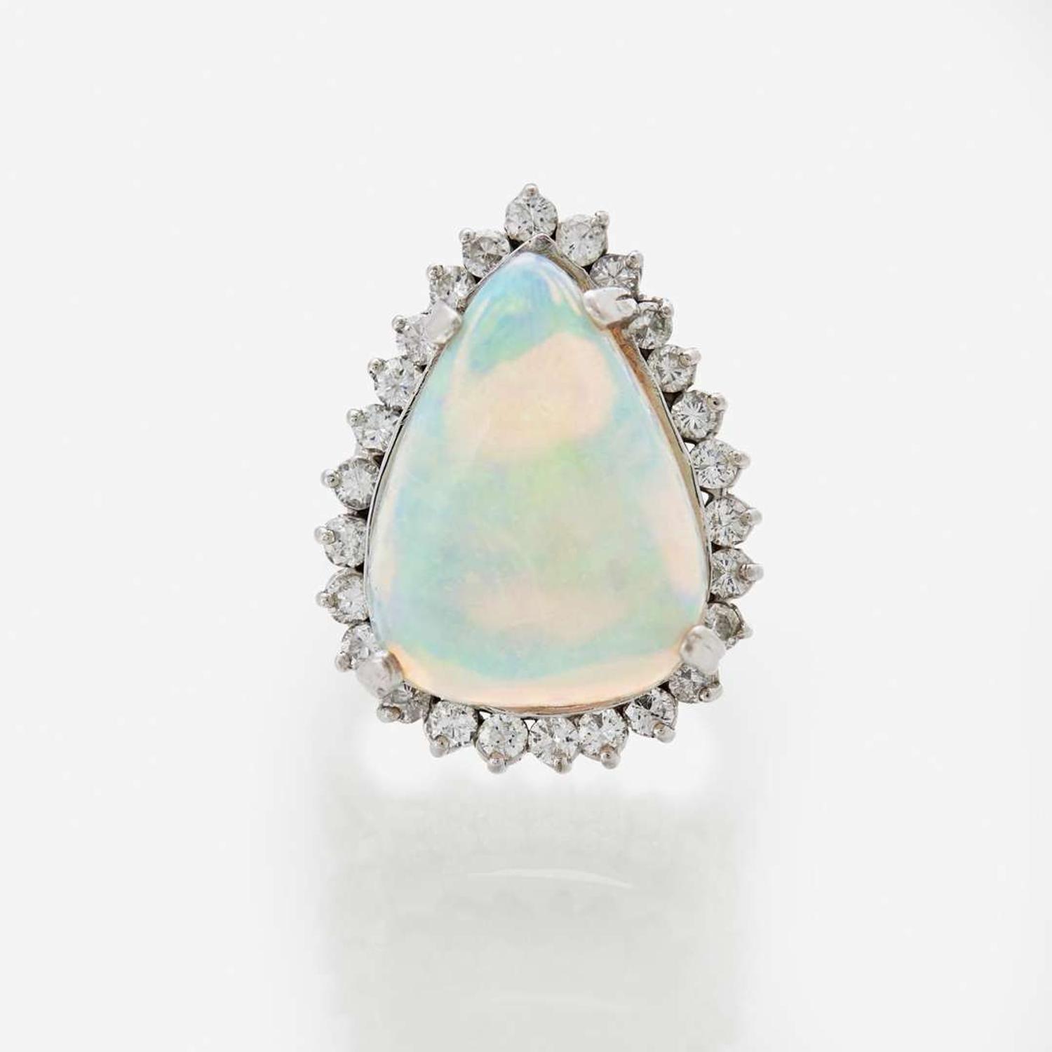 A White Opal and Diamond Ring