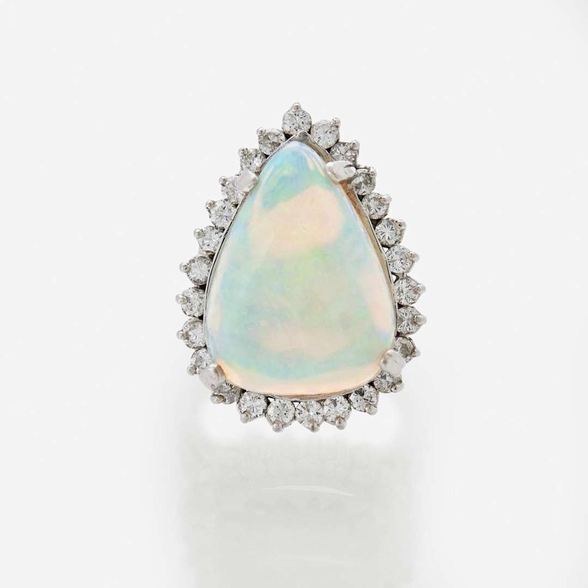 A White Opal and Diamond Ring