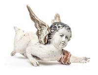 A Continental Painted Ecclesiastical Figure Height 11 1/2 x width 19 inches.