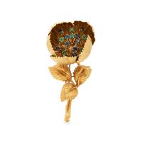 YELLOW GOLD AND GEMSTONE FLOWER BROOCH