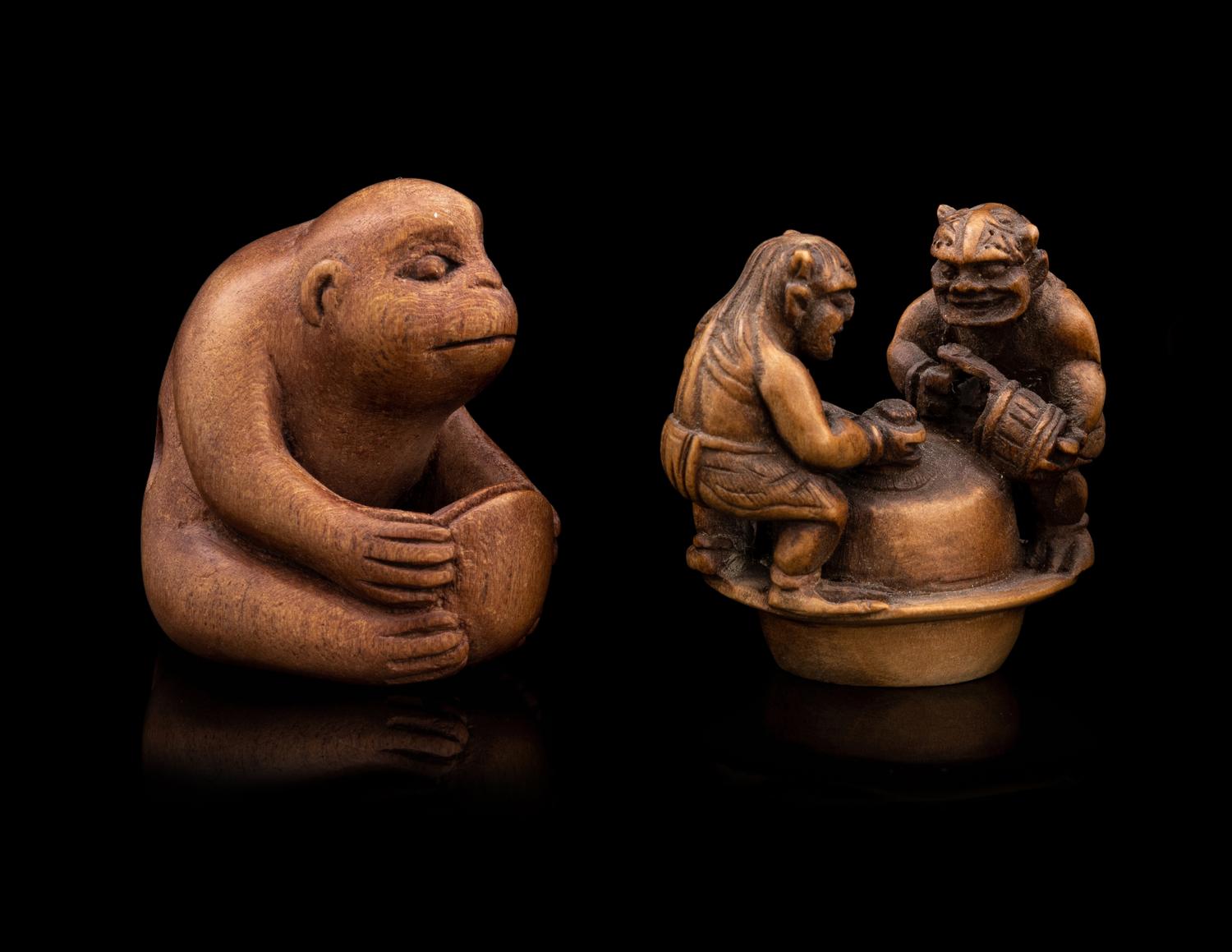Two Japanese Carved Boxwood Netsuke