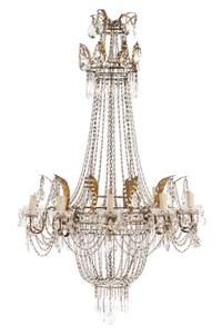 An Italian Tole and Glass Ten-Light Chandelier Height 47 1/2 x diameter 29 inches. — 19TH CENTURY