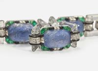 An 18K White Gold, Sapphire, Emerald, Diamond, and Enamel Art Deco Bracelet