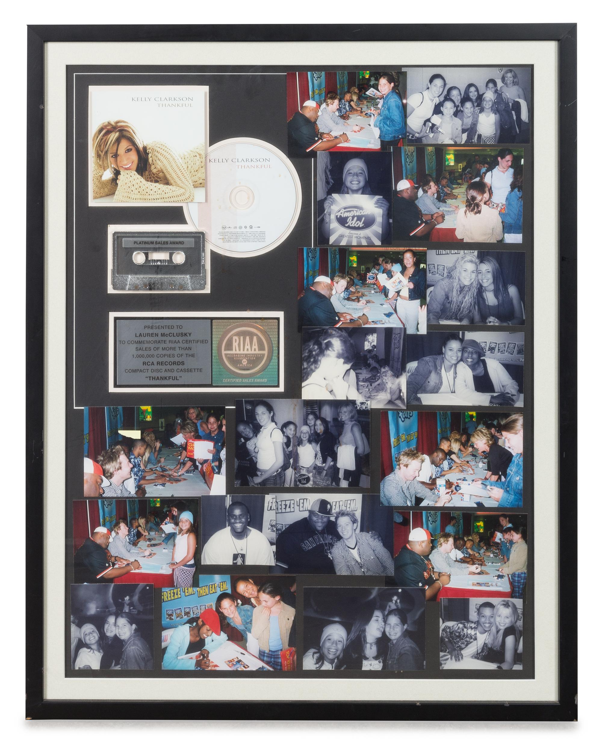 A Kelly Clarkson: Thankful RIAA Certified Platinum Presentation Album 29 1/2 x 23 inches.