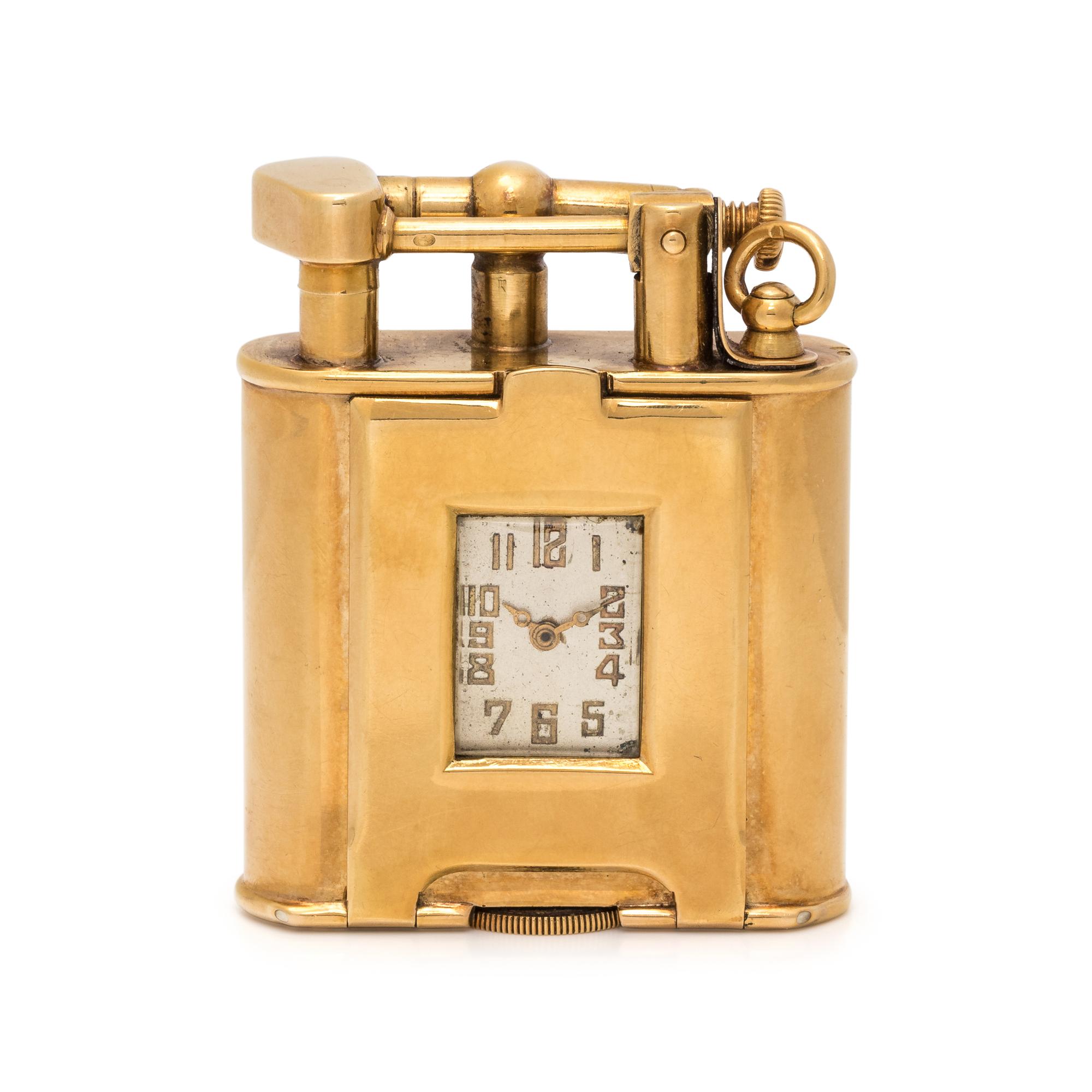 DUNHILL, 18K YELLOW GOLD LIGHTER/CLOCK