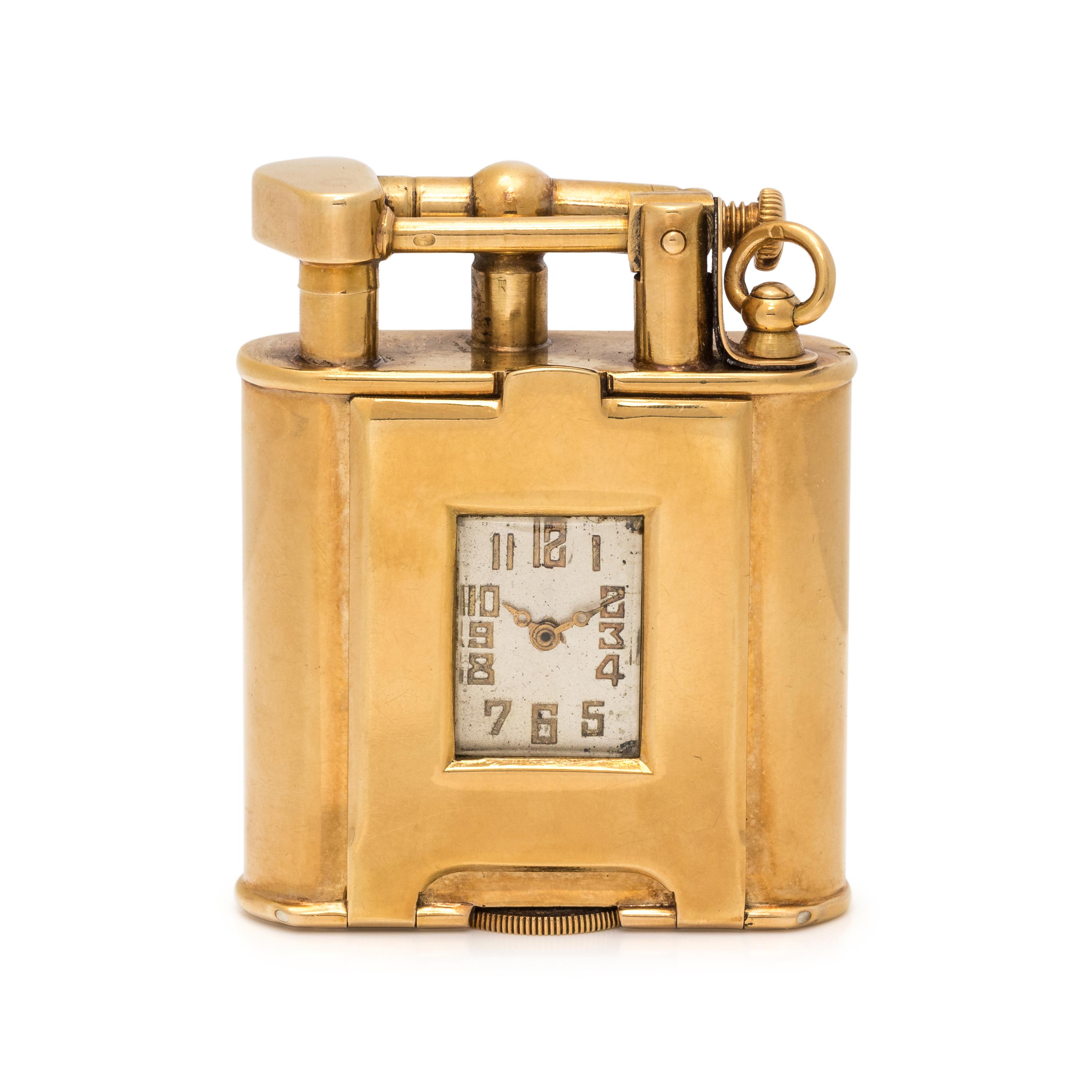 DUNHILL, 18K YELLOW GOLD LIGHTER/CLOCK