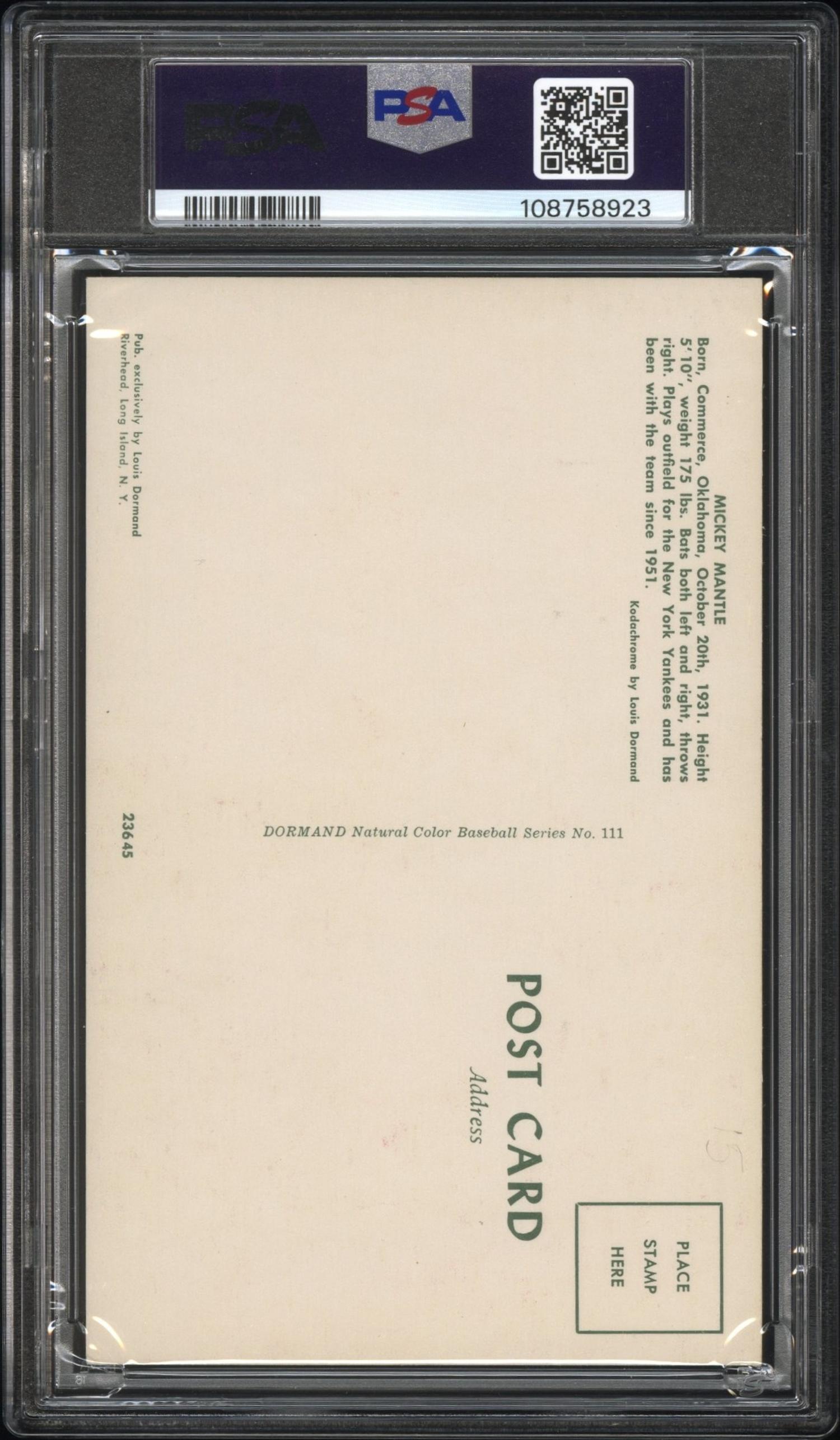 A 1953-55 Mickey Mantle Dormand Postcard - Batting Stance (PSA 4MK VG-EX)