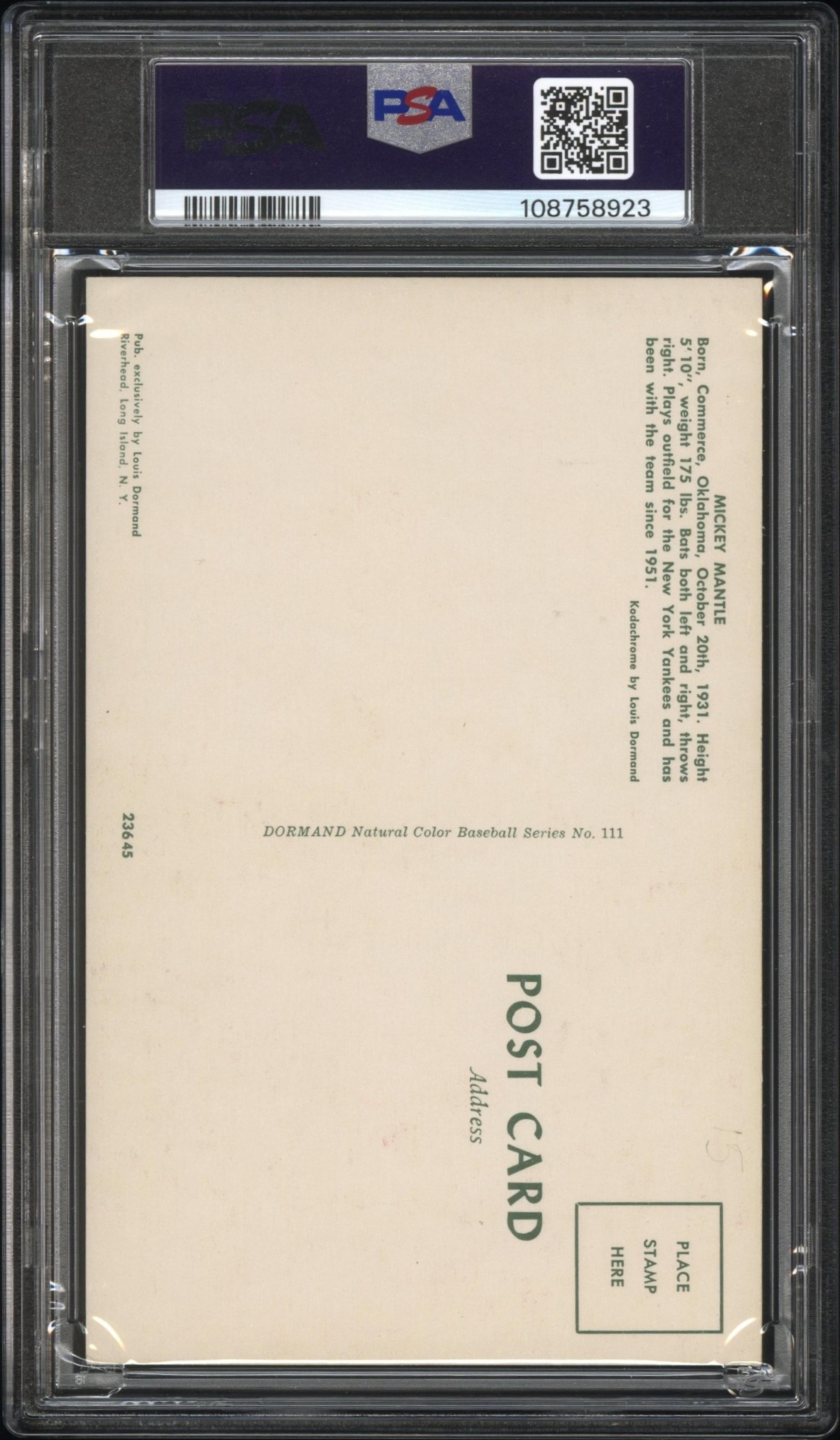 A 1953-55 Mickey Mantle Dormand Postcard - Batting Stance (PSA 4MK VG-EX)