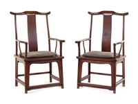 A Pair of Chinese Hardwood Scholar's Armchairs, Sichutouguanmaoyi