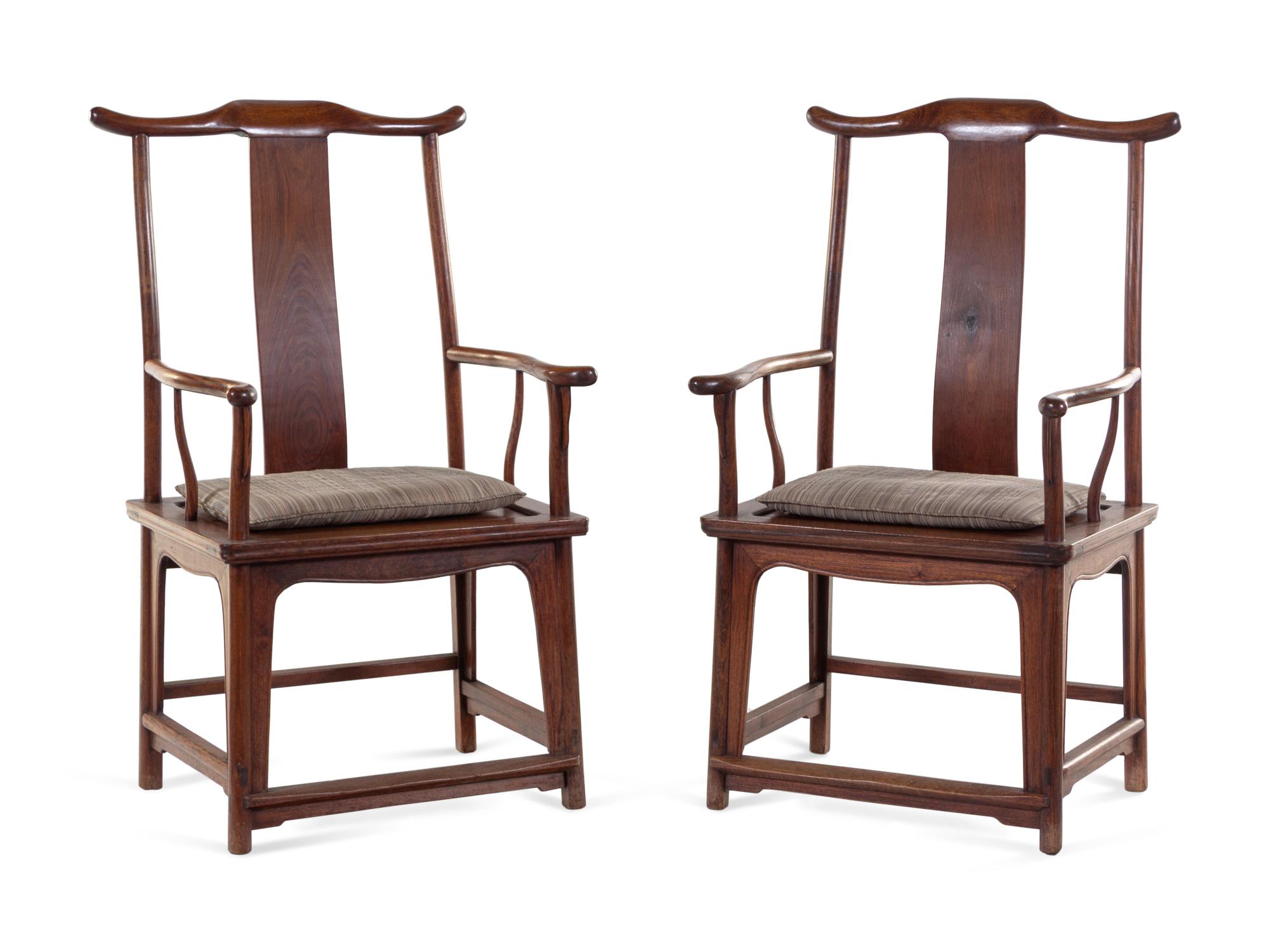 A Pair of Chinese Hardwood Scholar's Armchairs, Sichutouguanmaoyi