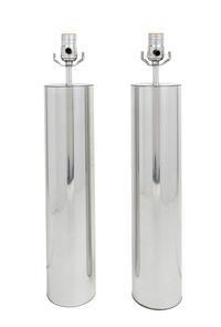 A Pair of Chrome Table Lamps Height of base 17 inches.