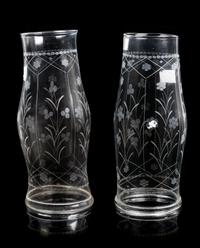 A Pair of Etched Glass Hurricane Candles