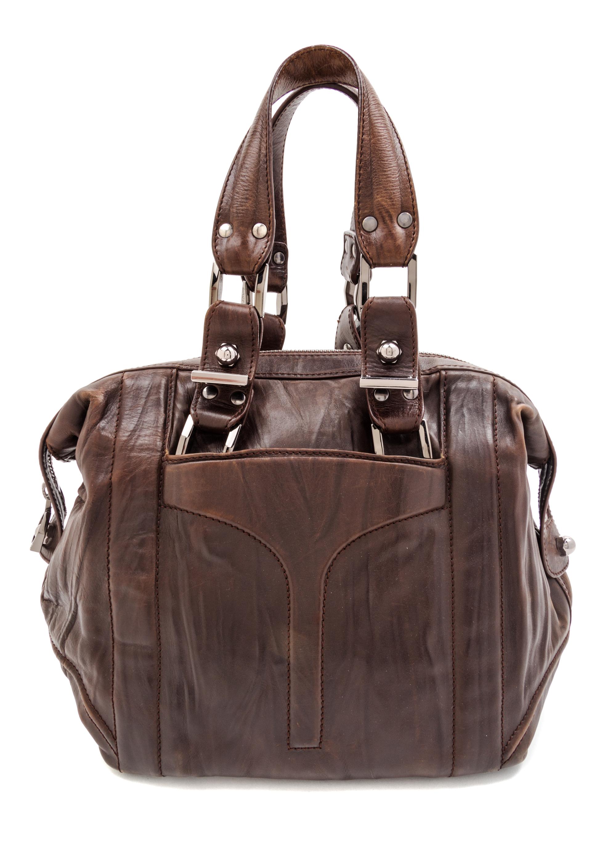 A Zac Posen Brown Leather Handbag, 16" x 12" x 7'.