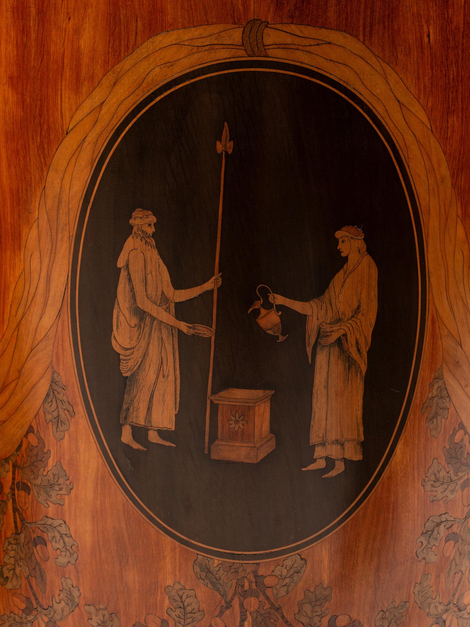 A Pair of George III Marquetry Marble-Top Corner Cabinets in the Manner of Mayhew and Ince