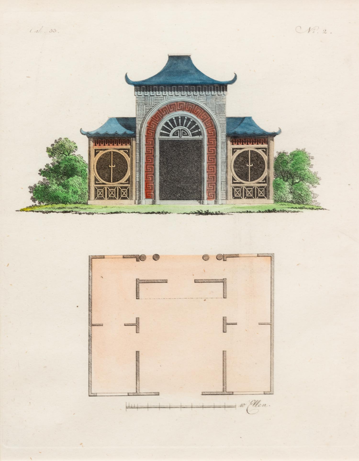 A Collection of Gilt Framed Hand Colored Engravings of Follies Framed size 12 3/8 x 15 3/8 inches. — 19TH CENTURY