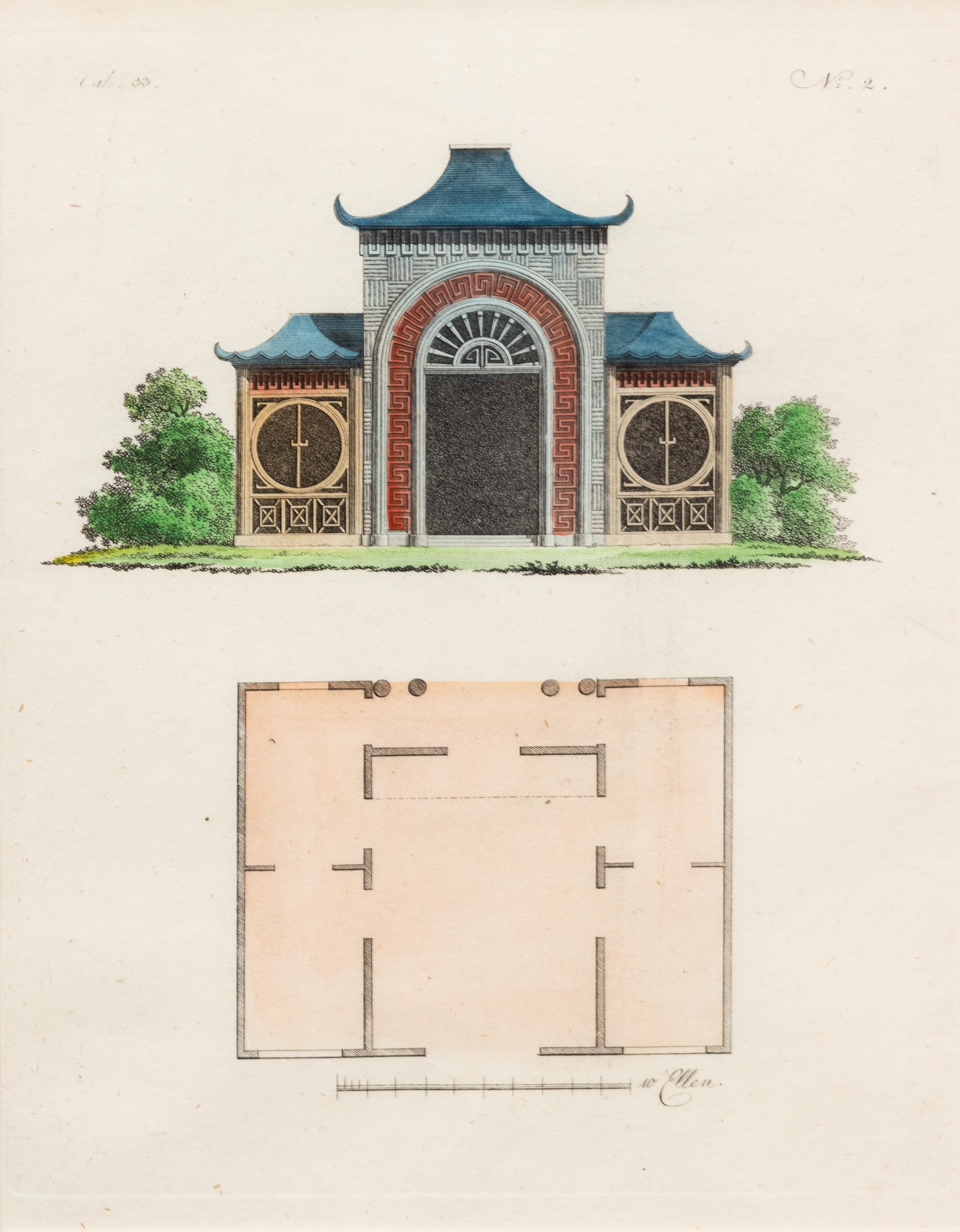 A Collection of Gilt Framed Hand Colored Engravings of Follies Framed size 12 3/8 x 15 3/8 inches. — 19TH CENTURY