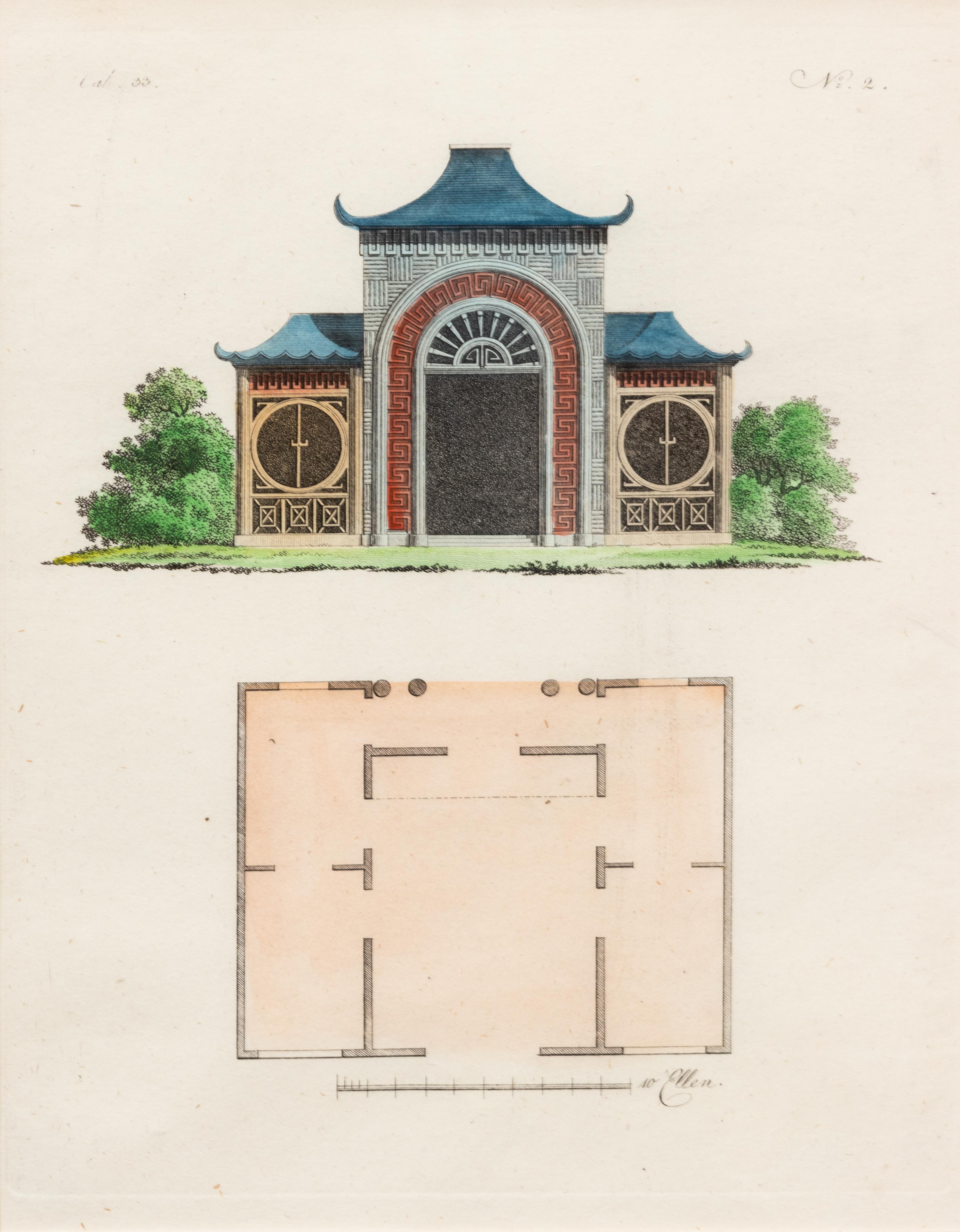 A Collection of Gilt Framed Hand Colored Engravings of Follies Framed size 12 3/8 x 15 3/8 inches. — 19TH CENTURY