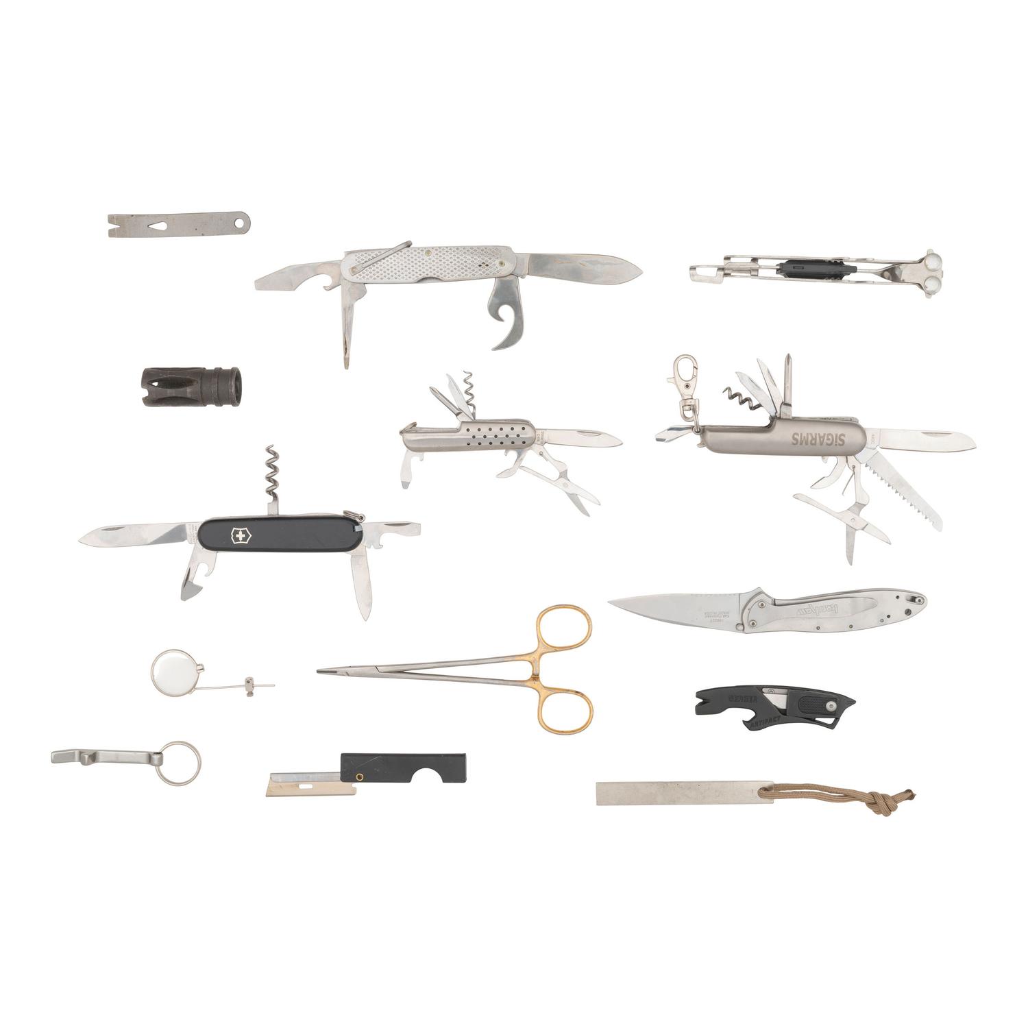 Lot of Randall Knife Sheaths and Assorted Folding Knives