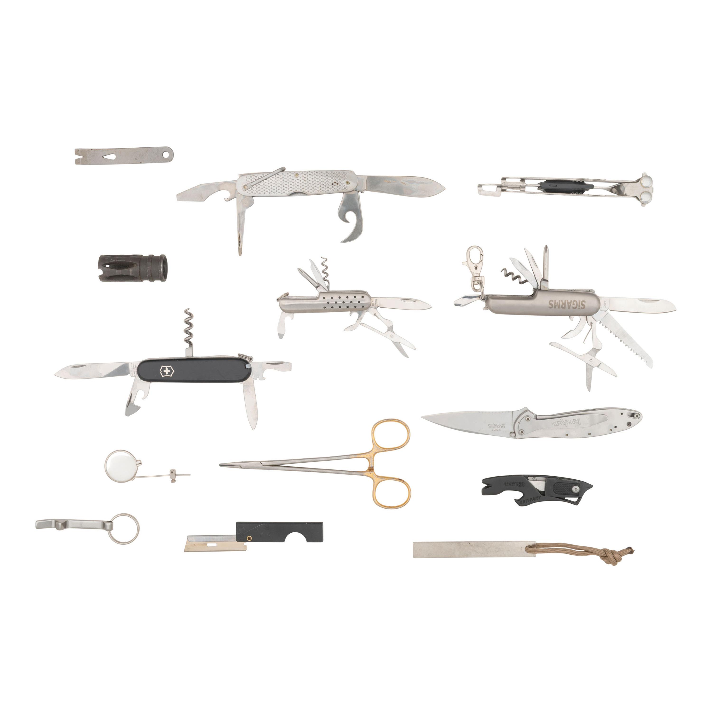 Lot of Randall Knife Sheaths and Assorted Folding Knives