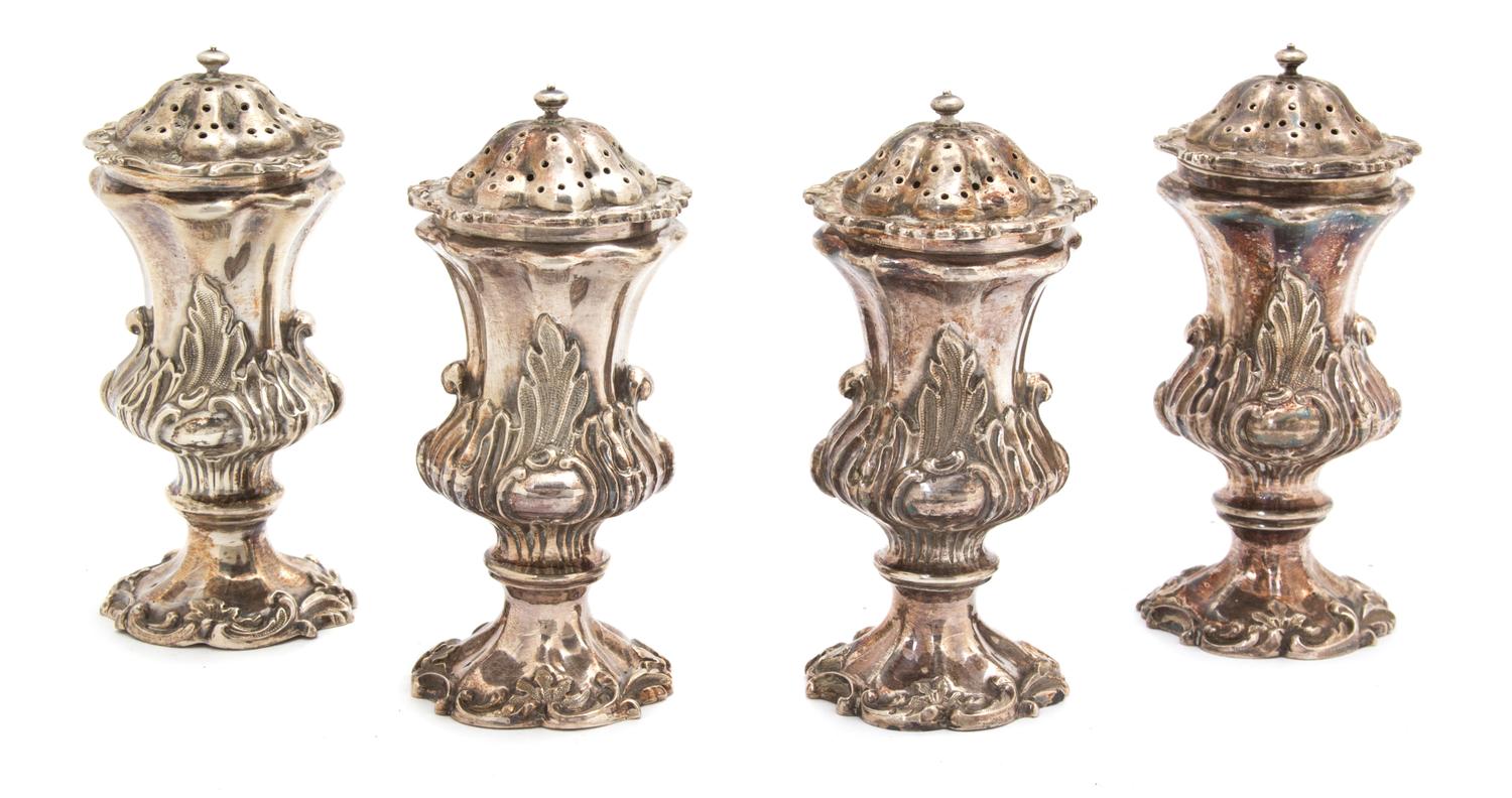 Four Sheffield Plate Standing Salts and Peppers, 19TH CENTURY,