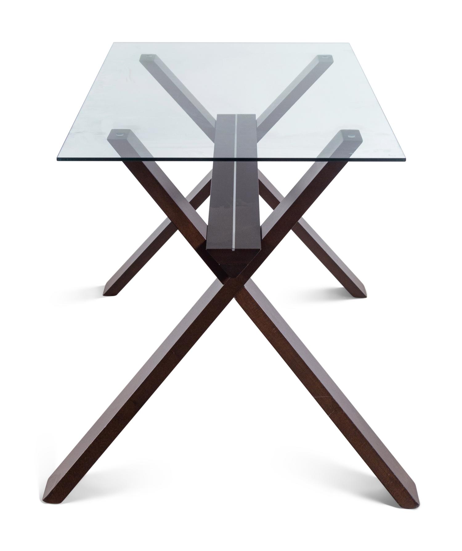 A Contemporary Glass-Top Desk with an X-Form Base