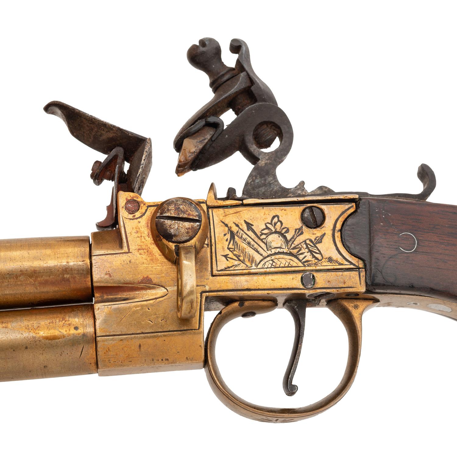 Brass Flintlock Double Barrel Tap Action Turn Off Pistol