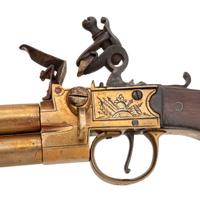 Brass Flintlock Double Barrel Tap Action Turn Off Pistol