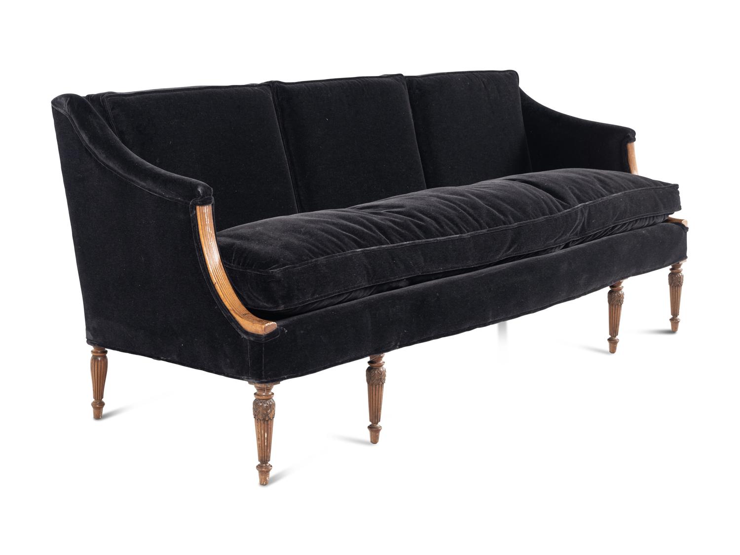 A Black Velvet Upholstered Sofa
