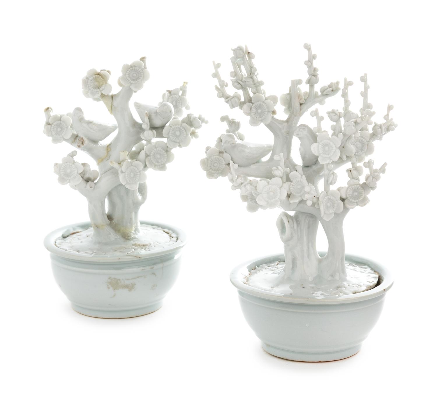 Two White Glazed Porcelain Planter Height of larger 7 inches. — 20TH CENTURY