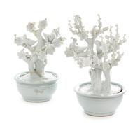 Two White Glazed Porcelain Planter Height of larger 7 inches. — 20TH CENTURY