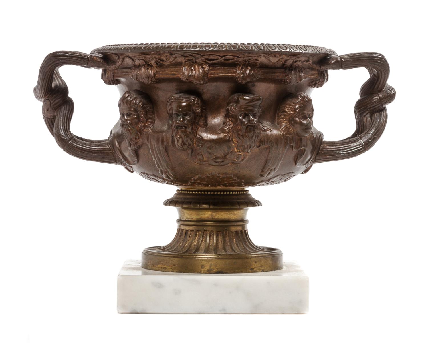 A Continental Bronze Urn Height 6 inches. — AFTER THE WARWICK VASE