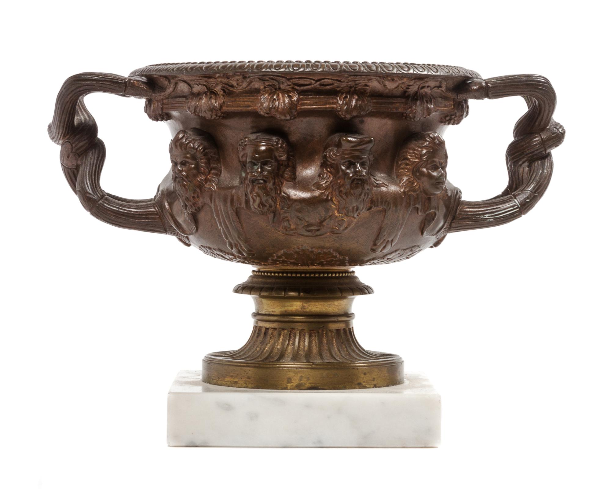 A Continental Bronze Urn Height 6 inches. — AFTER THE WARWICK VASE