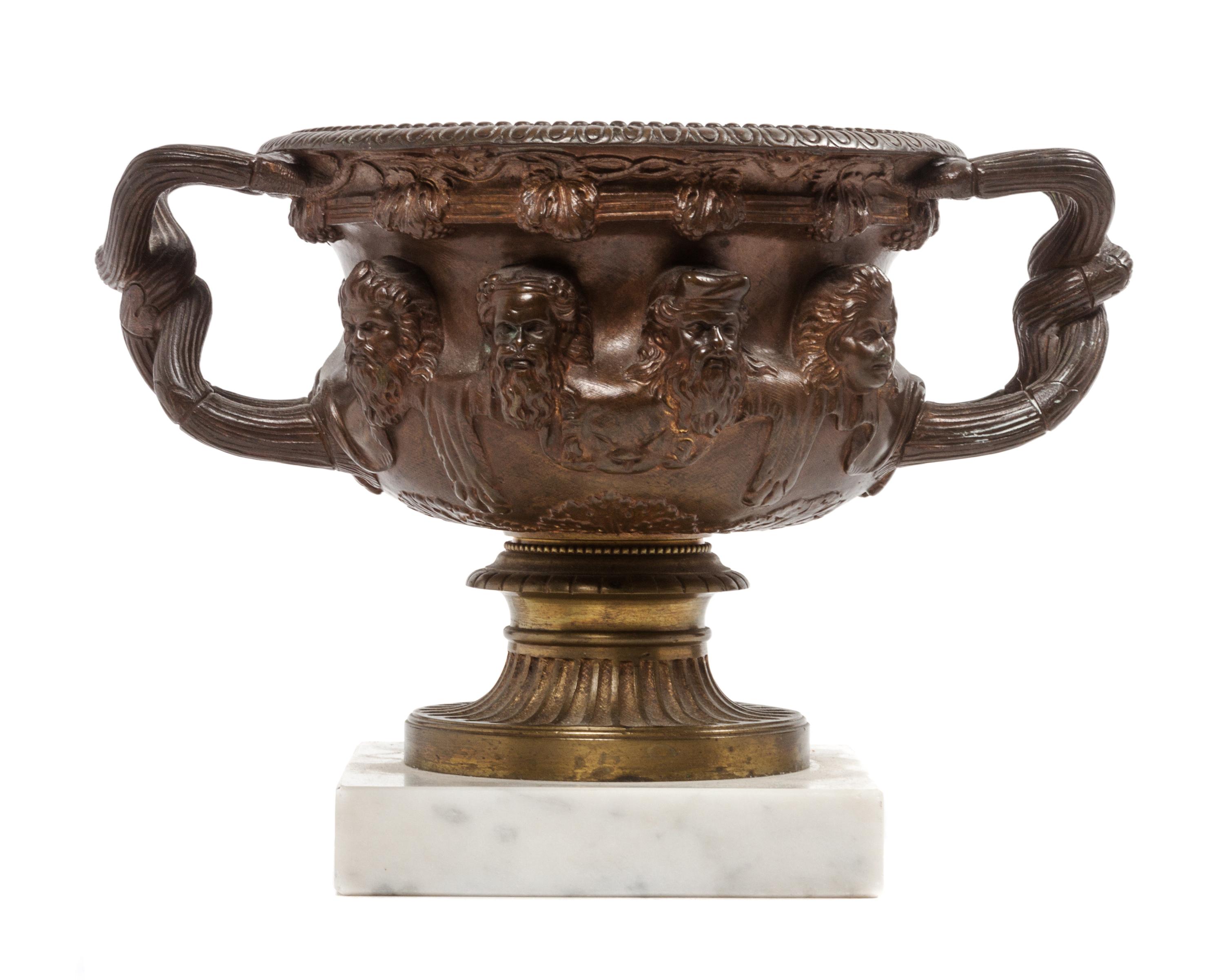 A Continental Bronze Urn Height 6 inches. — AFTER THE WARWICK VASE