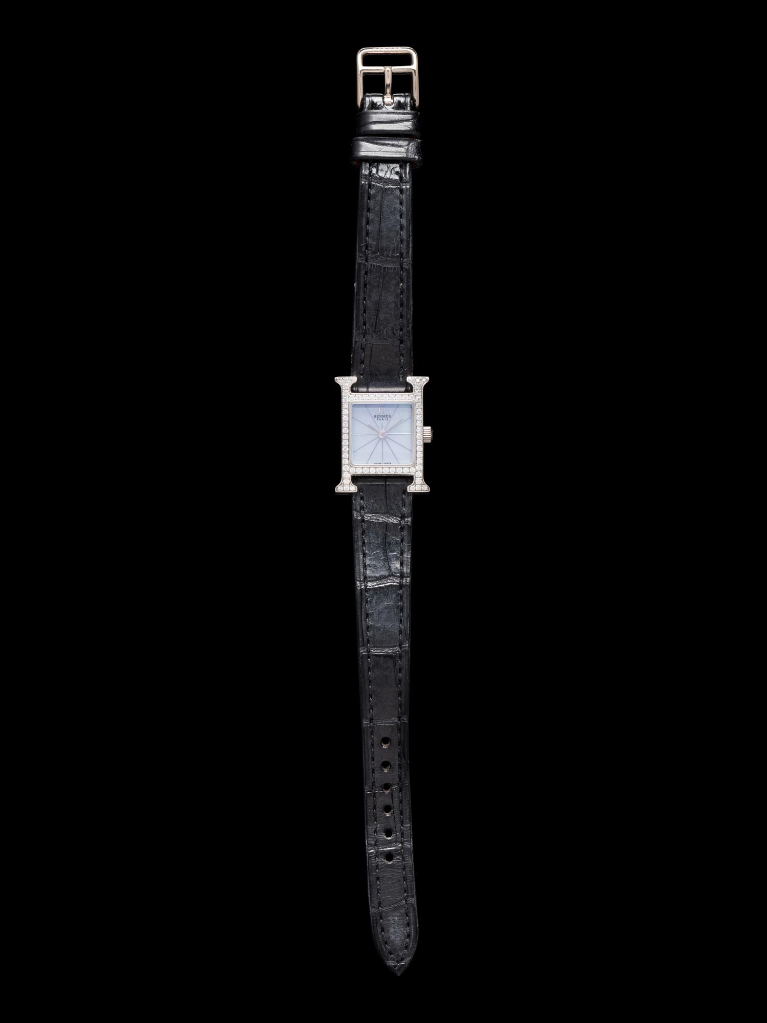 HERMÈS, 18K WHITE GOLD AND DIAMOND 'HEURE H' WATCH