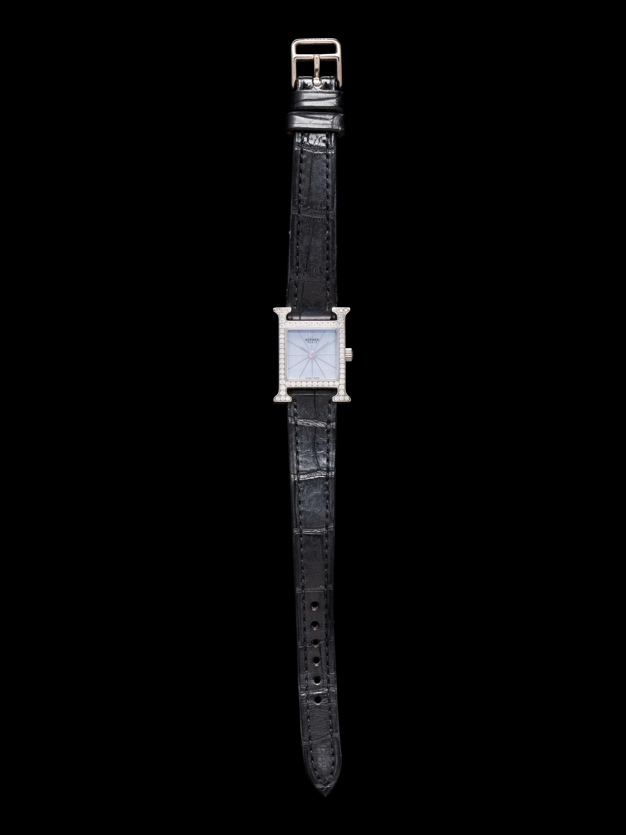 HERMÈS, 18K WHITE GOLD AND DIAMOND 'HEURE H' WATCH
