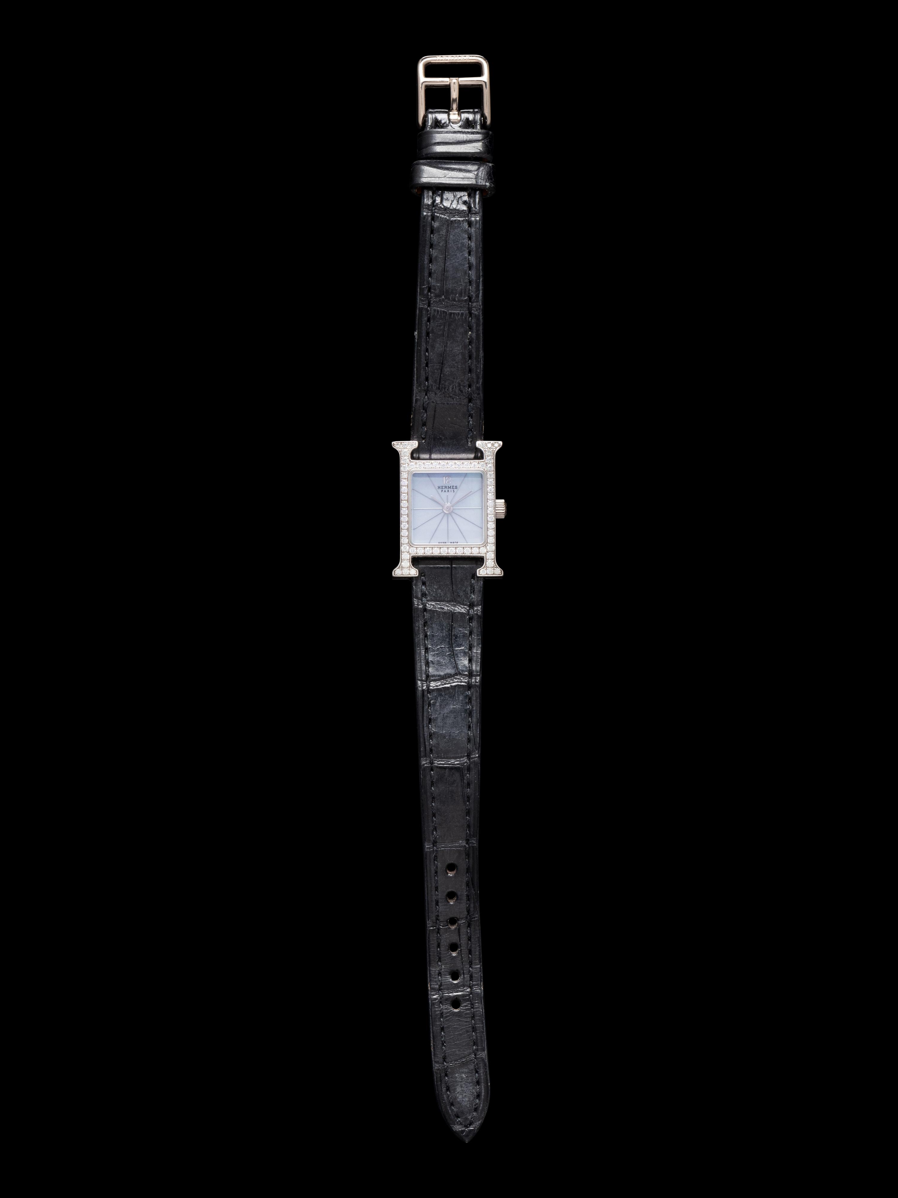HERMÈS, 18K WHITE GOLD AND DIAMOND 'HEURE H' WATCH