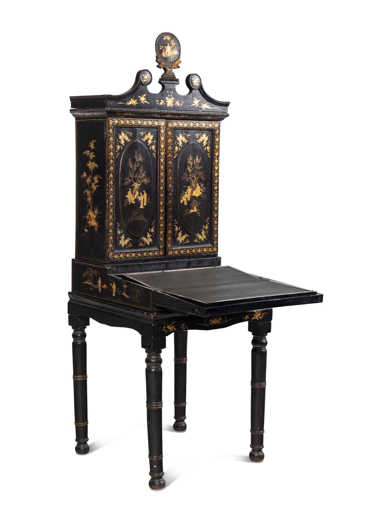 A Chinese Export Lacquer-Decorated Bureau Cabinet