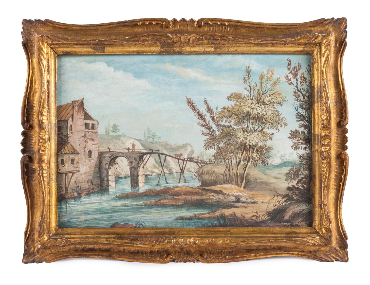 French School, (19th Century), Village Landscape Scenes (a set of four works)