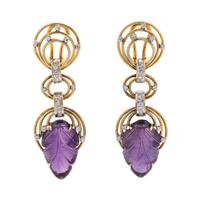 RETRO, AMETHYST AND DIAMOND EARCLIPS