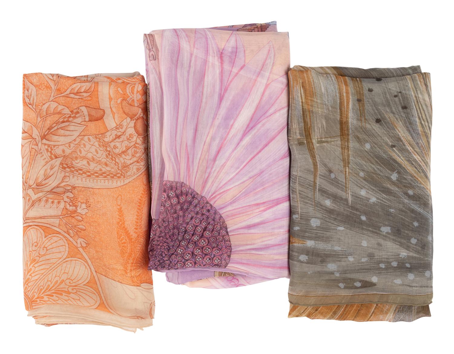 Three Hermès 90cm Silk Chiffon Scarves
