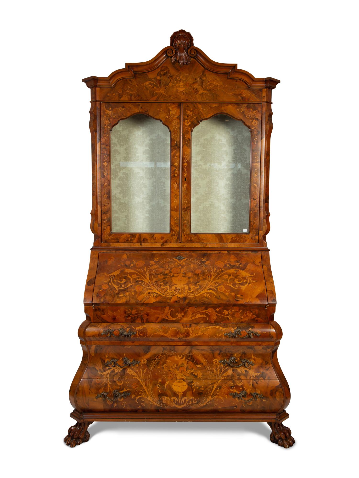 A Dutch Baroque Style Marquetry Secretary Bookcase — 20TH CENTURY